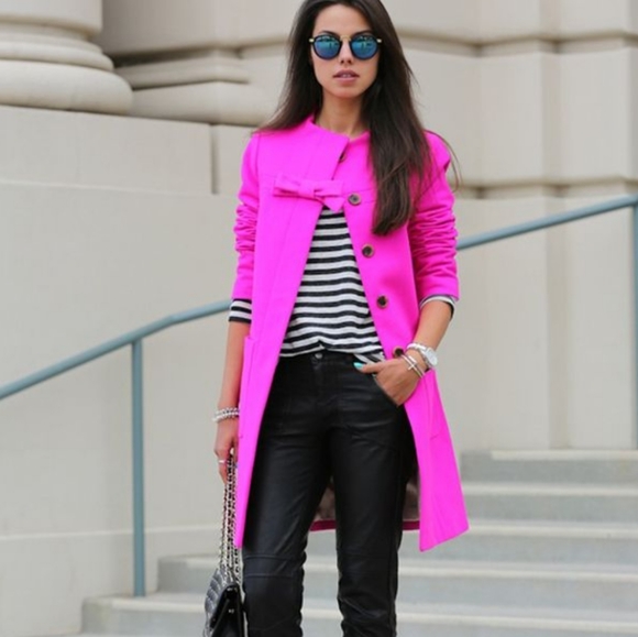 J. Crew Jackets & Blazers - J Crew Cocoon Nello Gori Neon Pink Bow Front Coat, Size 8